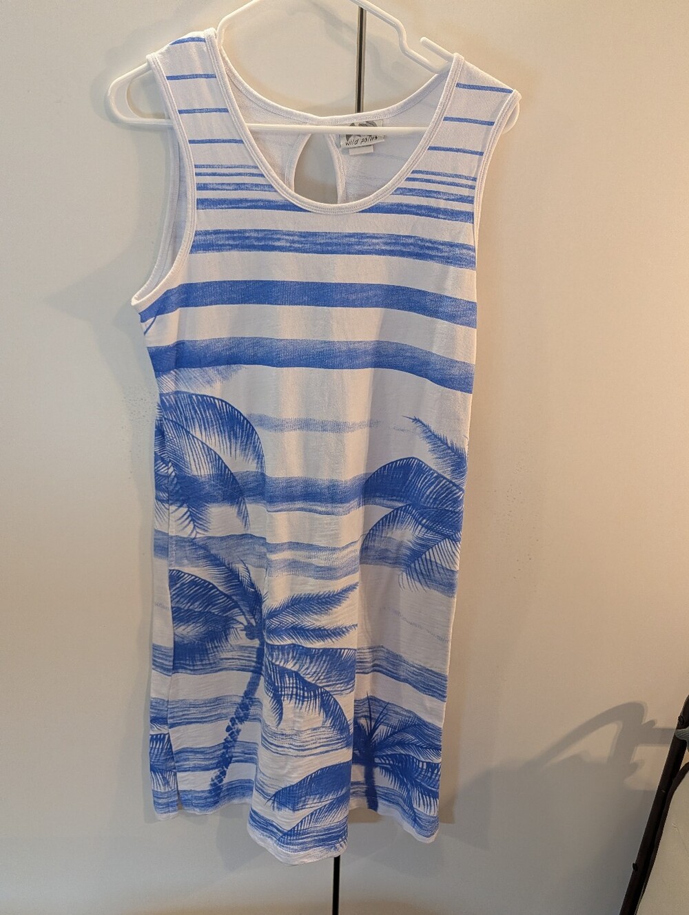 Wild Palms Woman's Small Blue & White Striped Palm Tree Tank Dress